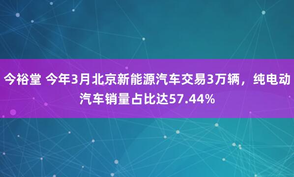 今裕堂 今年3月北京新能源汽车交易3万辆，纯电动汽车销量占比达57.44%